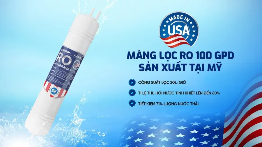 Màng lọc RO 100 GPD thay nhanh Purifim sản xuất tại Mỹ - Máy lọc nước Karofi KAQ-U05 Pro