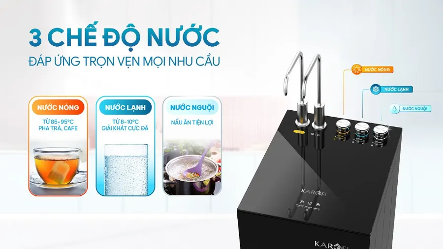 3 chế độ nước trọn vẹn mọi nhu cầu – Máy lọc nước nóng lạnh Karofi KAD-GZ68 - Máy lọc nước nóng lạnh Karofi KAD-GZ68