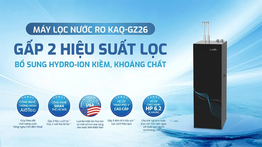 Máy lọc nước RO máy lọc nước Karofi KAQ-GZ26 gấp 2 hiệu suất lọc - bổ sung Hydro-ion kiềm, khoáng chất - Máy lọc nước Karofi KAQ-GZ26