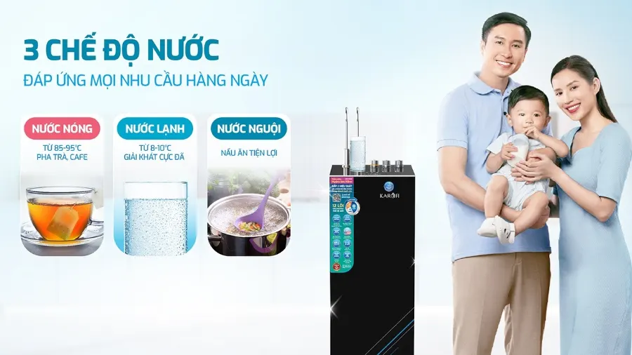3 chế độ nước - đáp ứng đầy đủ mọi nhu cầu – Máy lọc nước nóng lạnh Karofi KAD-HK68 - Máy lọc nước nóng lạnh Karofi KAD-HK68