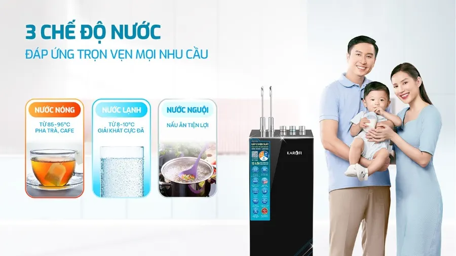 3 chế độ nước - đáp ứng mọi nhu cầu hàng ngày – Máy lọc nước nóng lạnh Karofi KAD-EC66 - Máy lọc nước nóng lạnh Karofi KAD-EC66