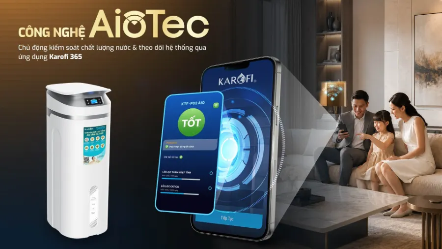 Công nghệ AioTec - theo dõi nguồn nước, an tâm từ xa - Lọc tổng Karofi KTF-P02 AIO