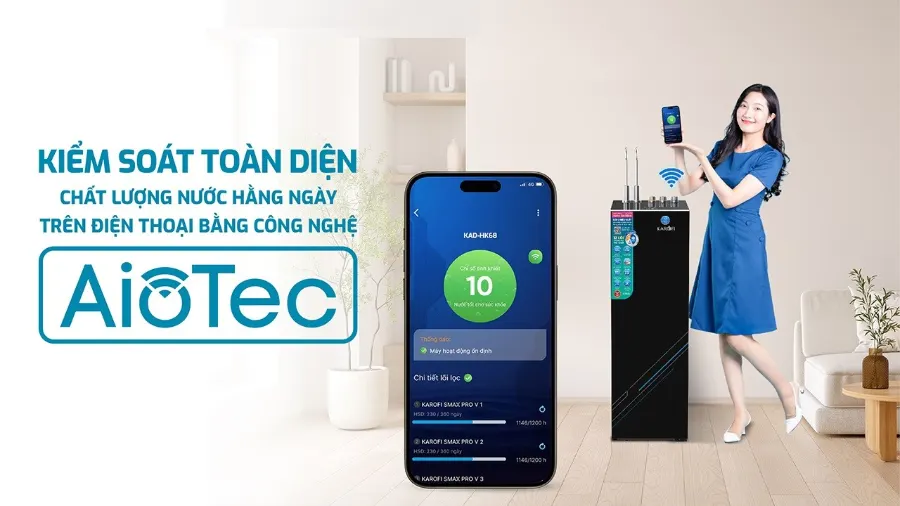 Công nghệ AioTec - giám sát chất lượng nước toàn diện hàng ngày – Máy lọc nước nóng lạnh Karofi KAD-HK68 - Máy lọc nước nóng lạnh Karofi KAD-HK68
