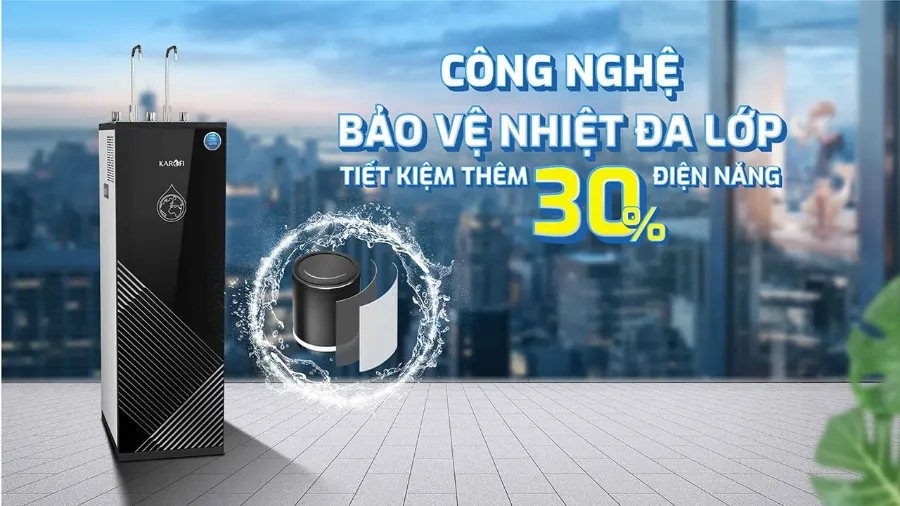 Tiết kiệm thêm 30% điện năng nhờ tích hợp thêm công nghệ bảo vệ nhiệt đa lớp - Máy lọc nước nóng lạnh Karofi KAD-R35