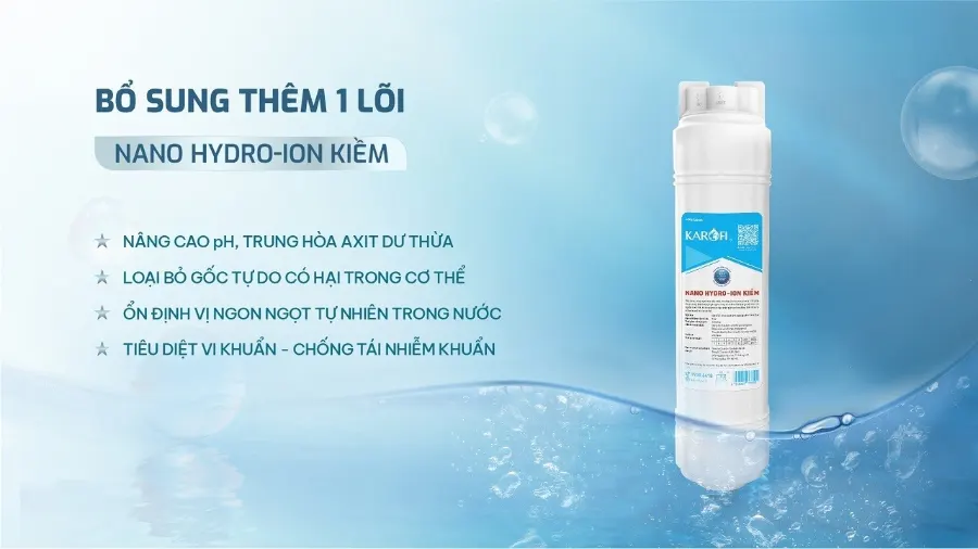 Bổ sung hydro ion kiềm và khoáng chất - an tâm sống khỏe – Máy lọc nước nóng lạnh Hydro-ion kiềm Karofi KAE-HKT68 - Máy lọc nước nóng lạnh Hydro-ion kiềm Karofi KAE-HKT68