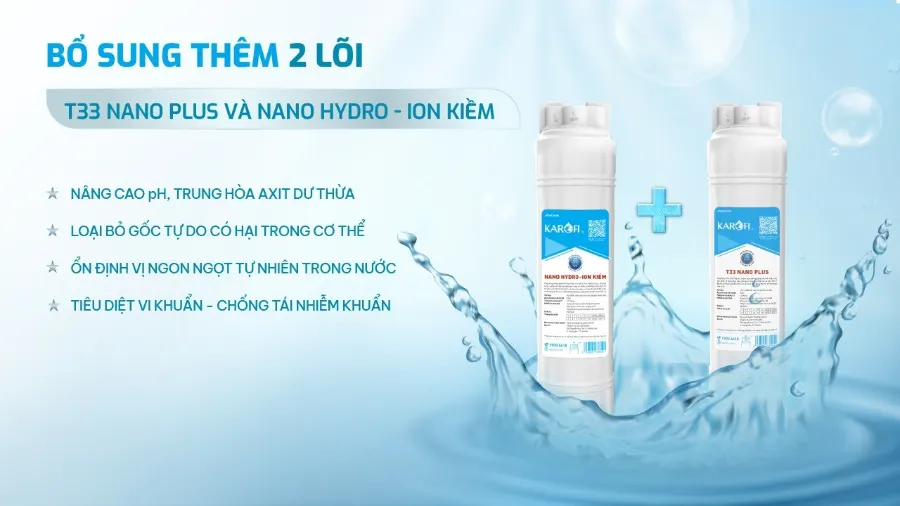 Bổ sung hydro ion kiềm và khoáng chất - an tâm sống khỏe - Máy lọc nước nóng lạnh Karofi KAD-HK68
