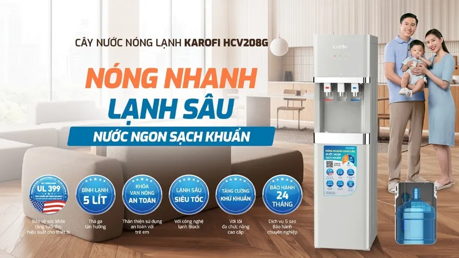 Máy nóng lạnh Karofi HCV208G nóng nhanh – lạnh sâu – nước ngon sạch khuẩn - Máy nóng lạnh Karofi HCV208G