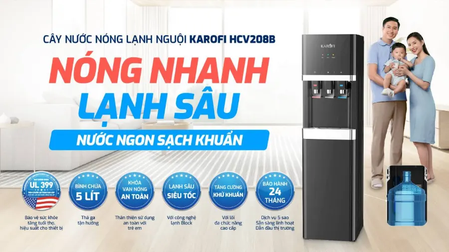 Cây nước nóng lạnh Karofi HCV208B nóng nhanh - lạnh sâu - nước ngon sạch khuẩn - Cây nước nóng lạnh Karofi HCV208B