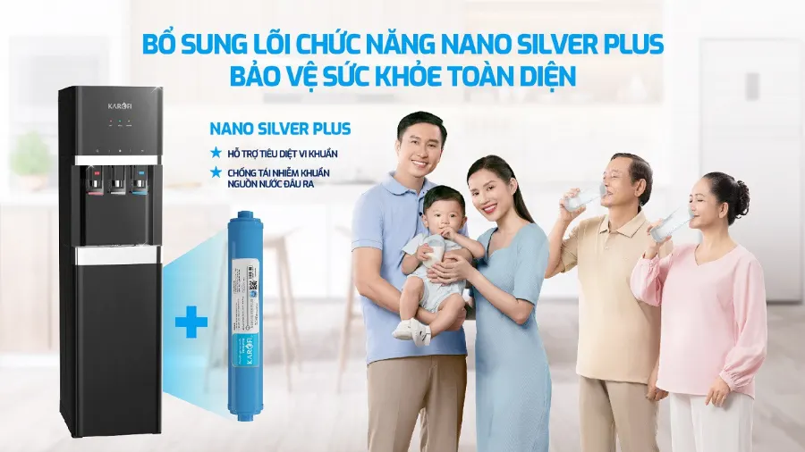 Bổ sung lõi chức năng nano silver - bảo vệ sức khỏe gia đình - Cây nước nóng lạnh Karofi HCV208B
