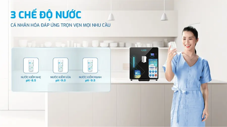 Máy lọc nước Hydro-ion kiềm Karofi DA8 PREMIUM – che do nuoc may loc nuoc hydro ion kiem karofi da8 premium