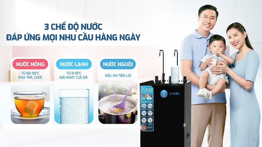 3 chế độ nước - đáp ứng mọi nhu cầu hàng ngày - Máy lọc nước nóng lạnh Karofi KAD-L55