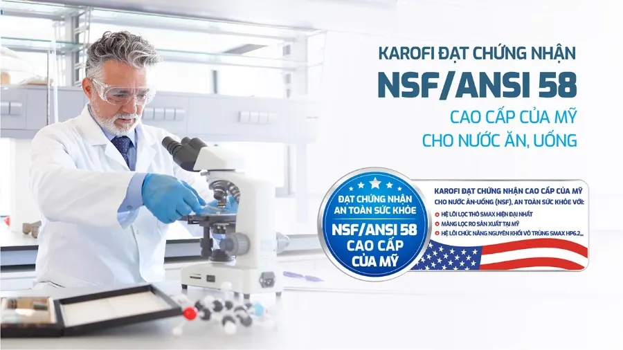Máy lọc nước Karofi KAQ-UE03 – chung nhan nsf ansi 58 karofi