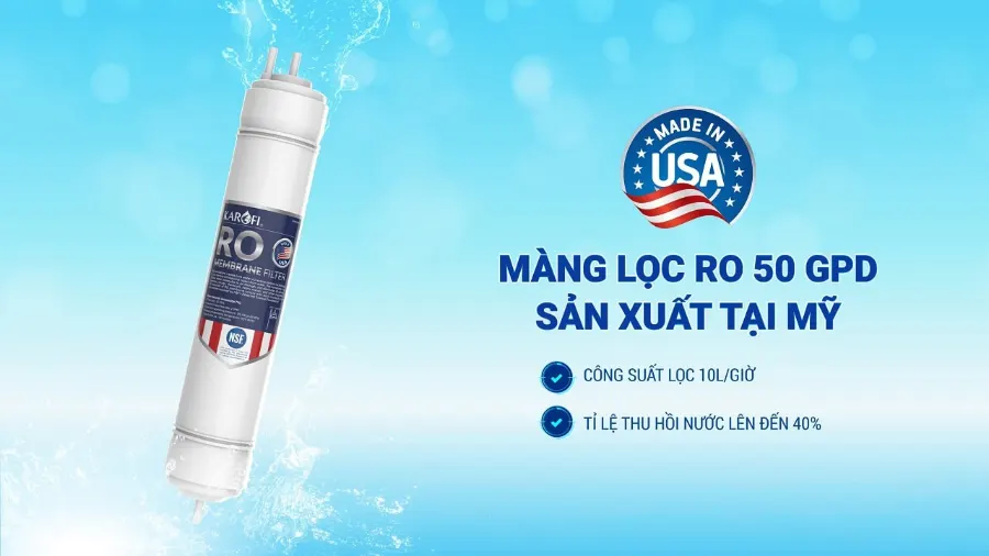 Màng lọc RO 50 GPD thay nhanh sản xuất tại Mỹ - Máy lọc nước nóng nguội Karofi KAH-D15