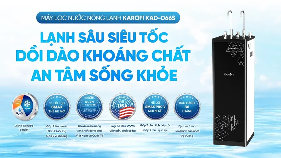 Máy lọc nước nóng lạnh Karofi KAD-D66S: lạnh sâu siêu tốc – dồi dào khoáng chất, an tâm sống khỏe - Máy lọc nước nóng lạnh Karofi KAD-D66S