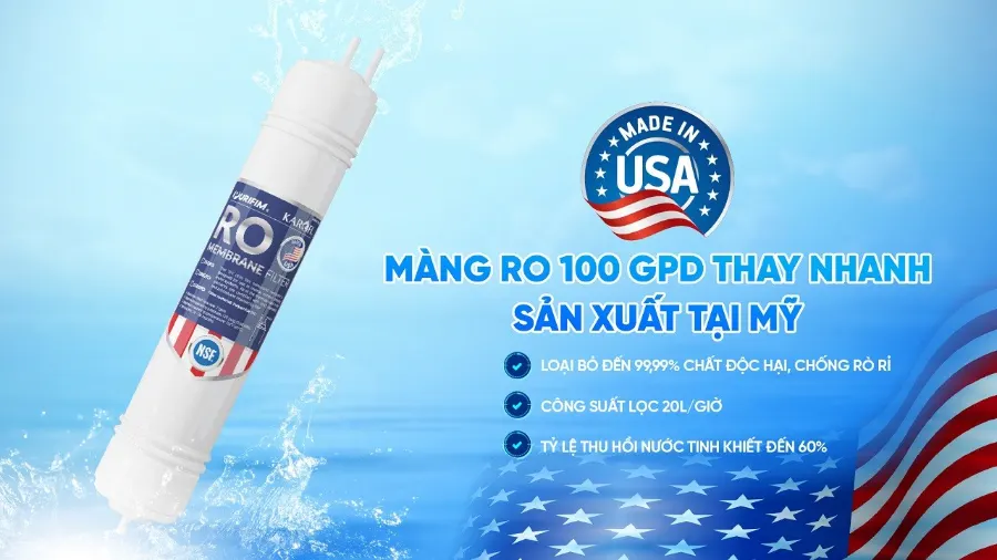 Màng RO sản xuất tại mỹ - Máy lọc nước nóng lạnh Karofi KAD-D66S