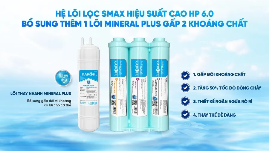 Gấp đôi vi khoáng - tăng cường sức khỏe - Máy lọc nước nóng lạnh Karofi KAD-D66S