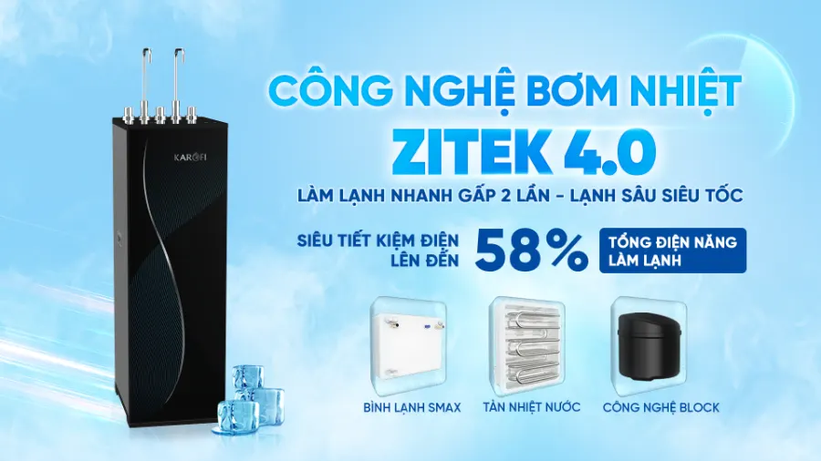 Công nghệ làm lạnh zitek 4.0: lạnh sâu siêu tốc - siêu tiết kiệm điện - Máy lọc nước nóng lạnh Karofi KAD-D69