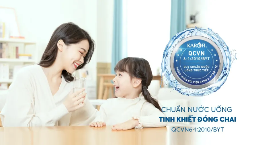 Nước sau lọc đạt chuẩn nước uống tinh khiết đóng chai QCVN 6-1:2010 BYT - Máy lọc nước nóng lạnh Karofi KAD-D88