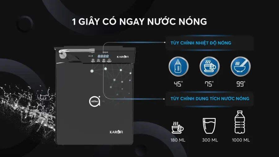 Tiện nghi với công nghệ nóng siêu nhanh chỉ sau 1 giây - Máy lọc nước nóng lạnh Karofi KAD-D88