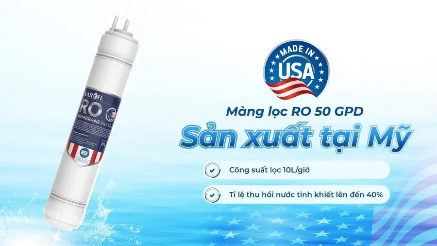 Màng lọc RO 50 GPD thay nhanh sản xuất tại Mỹ - Máy lọc nước nóng lạnh Karofi KAD-D950S