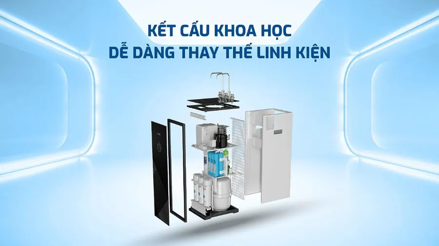 Kết cấu khoa học dễ thay thế, thiết kế nhỏ gọn tinh tế - Máy lọc nước nóng lạnh Karofi KAD-R35