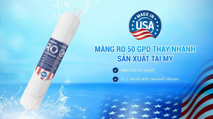 Màng lọc RO 50 GPD thay nhanh sản xuất tại Mỹ - Máy lọc nước Karofi ERO80 PRO