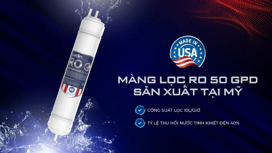 Màng lọc RO 50 GPD thay nhanh sản xuất tại Mỹ - Máy lọc nước nóng lạnh Karofi HCV208RO