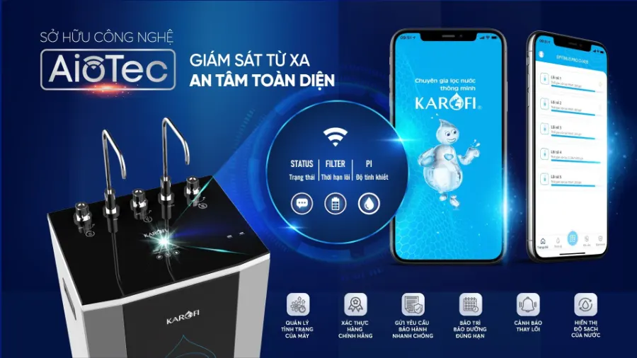 Công nghệ AIoTec - Dễ dàng kiểm tra nguồn nước ngay cả khi vắng nhà – Máy lọc nước nóng lạnh Karofi KAD-C55 - Máy lọc nước nóng lạnh Karofi KAD-C55