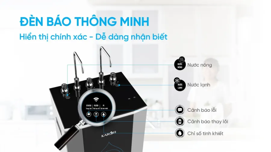 Đèn báo thông minh - Hiển thị rõ ràng tình trạng nước - Máy lọc nước nóng lạnh Karofi KAD-C55