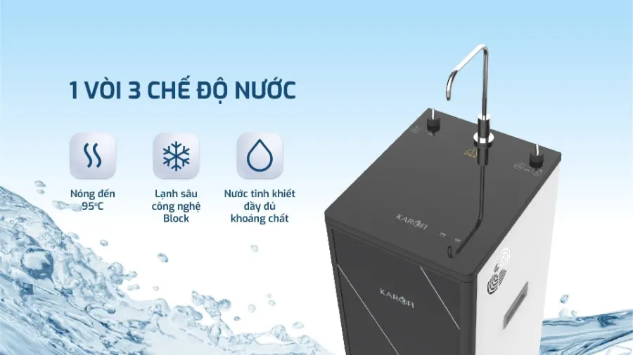 1 vòi 3 chế độ nước - Máy lọc nước nóng lạnh Karofi KAD-D66V