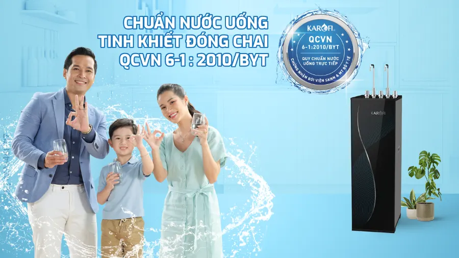 Nước sau lọc đạt chuẩn nước uống tinh khiết đóng chai qcvn 6-1:2010/BYT - Máy lọc nước nóng lạnh Karofi KAD-D69