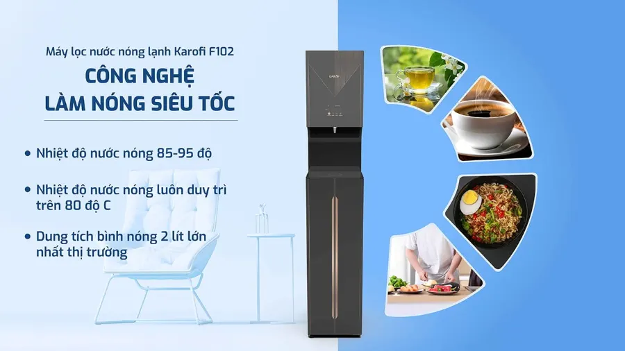 Nước nóng siêu tốc - Thỏa thích sử dụng chỉ trong phút chốc - Máy lọc nước nóng lạnh Karofi KAD-F102