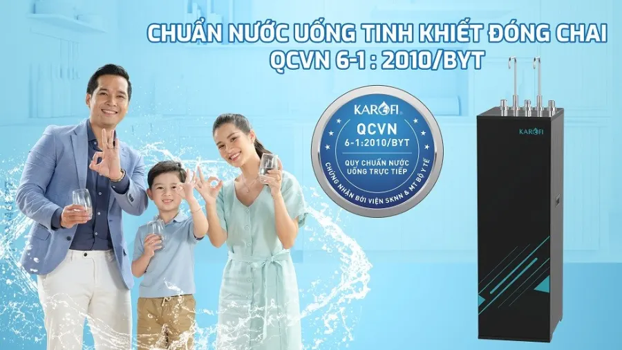 Nước sau lọc đạt chuẩn nước uống tinh khiết đóng chai qcvn 6-1:2010 byt - Máy lọc nước nóng lạnh Karofi KAD-HC68