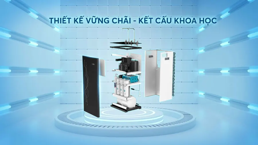 Thiết kế vững chãi với tủ IQ tràn viền hiện đại, kết cấu khoa học - Máy lọc nước nóng lạnh Karofi KAD-I55