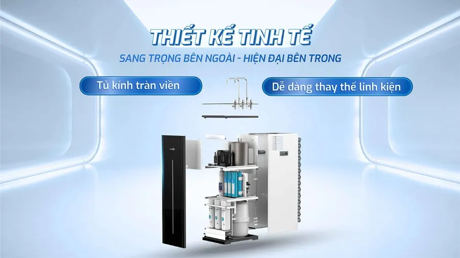 Thiết kế tràn viền sang trọng, kết cấu khoa học dễ thay thế - Máy lọc nước nóng lạnh Karofi KAD-L56