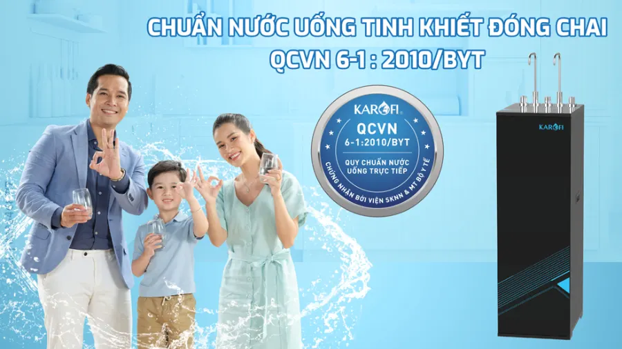 Nước sau lọc đạt chuẩn nước uống tinh khiết đóng chai qcvn 6-1:2010/BYT - Máy lọc nước nóng lạnh Karofi KAD-L68