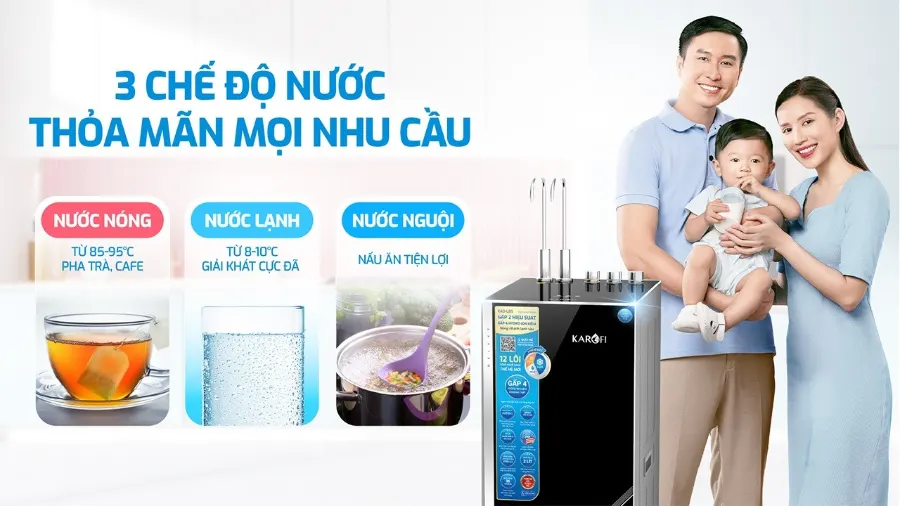 3 chế độ nước đáp ứng mọi nhu cầu – Máy lọc nước nóng lạnh Karofi KAD-L85 - Máy lọc nước nóng lạnh Karofi KAD-L85