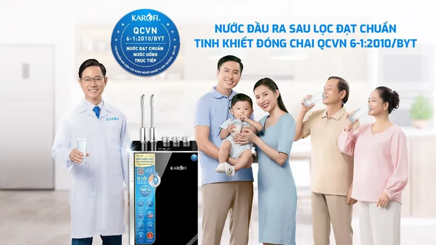 Nước sau lọc tại vòi đạt chuẩn nước uống tinh khiết đóng chai qcvn 6-1:2010/BYT - Máy lọc nước nóng lạnh Karofi KAD-L85