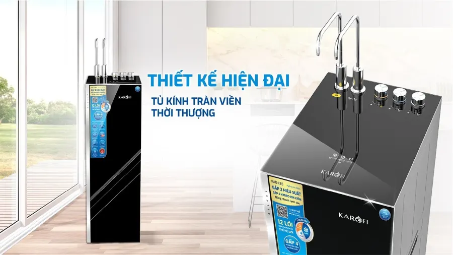 Thiết kế thời thượng - tủ kính tràn viền thời thượng - Máy lọc nước nóng lạnh Karofi KAD-L85