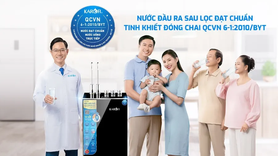 Nước sau lọc đạt chuẩn nước uống tinh khiết đóng chai qcvn 6-1:2010 byt - Máy lọc nước nóng lạnh Karofi KAD-M82