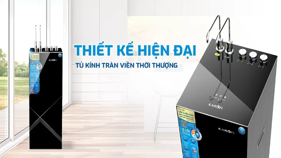Thiết kế hiện đại - tủ kính tràn viền thời thượng - Máy lọc nước nóng lạnh Karofi KAD-M82