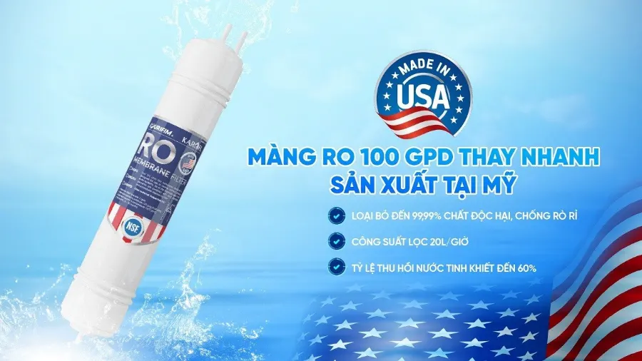 Màng lọc RO 100 GPD thay nhanh Purifim sản xuất tại Mỹ - Máy lọc nước nóng lạnh Karofi KAD-X56