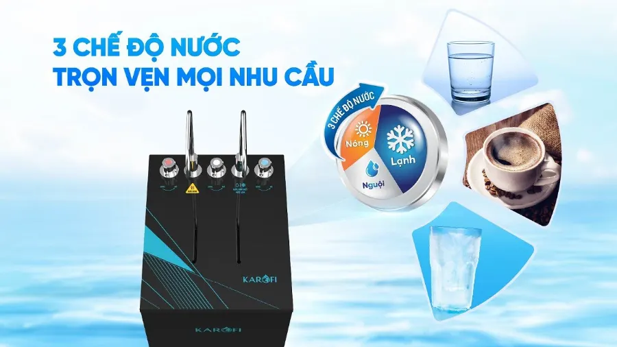 3 chế độ nước - Thỏa mãn mọi nhu cầu – Máy lọc nước nóng lạnh Karofi KAD-X58 - Máy lọc nước nóng lạnh Karofi KAD-X58