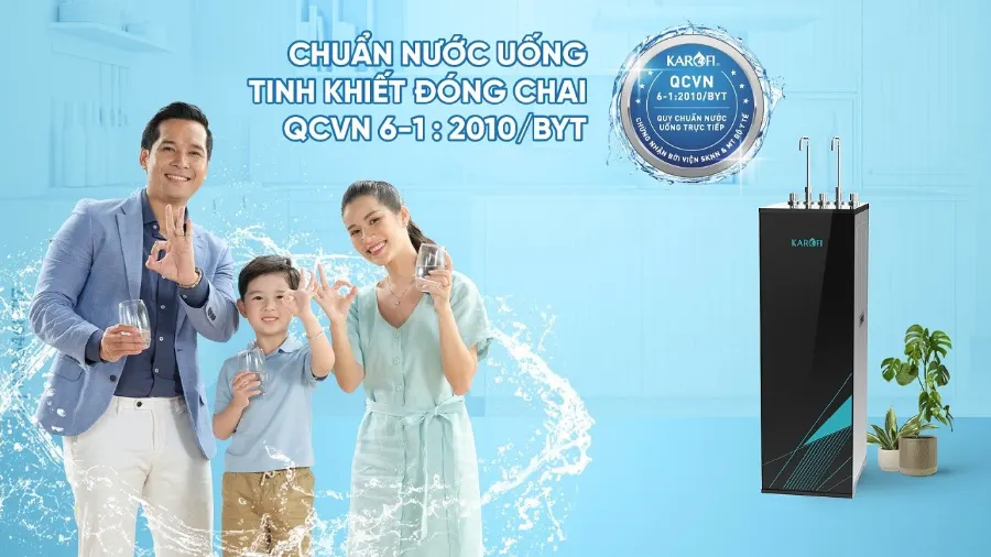 Nước sau lọc đạt chuẩn nước uống tinh khiết đóng chai QCVN 6-1:2010/BYT - Máy lọc nước nóng lạnh Karofi KAD-X58