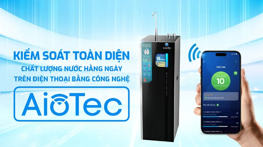 Công nghệ AioTec - giám sát chất lượng nước toàn diện hàng ngày – Máy lọc nước Hydro-ion kiềm Karofi KAE-S66 - Máy lọc nước Hydro-ion kiềm Karofi KAE-S66