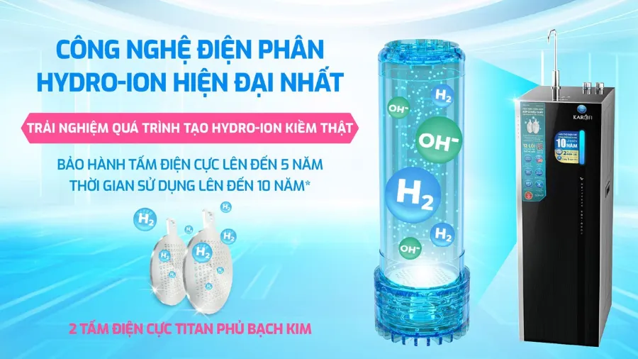 Công nghệ điện phân Hydro-ion - trái tim của máy lọc nước máy lọc nước Hydro-ion kiềm Karofi KAE-S66 - Máy lọc nước Hydro-ion kiềm Karofi KAE-S66
