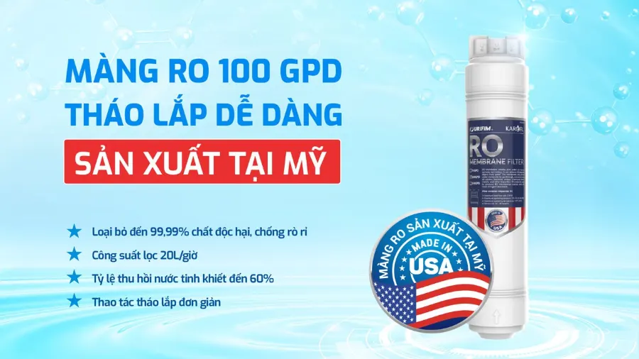 Màng RO 100 GPD sản xuất tại mỹ – Máy lọc nước Hydro-ion kiềm Karofi KAE-S66 - Máy lọc nước Hydro-ion kiềm Karofi KAE-S66