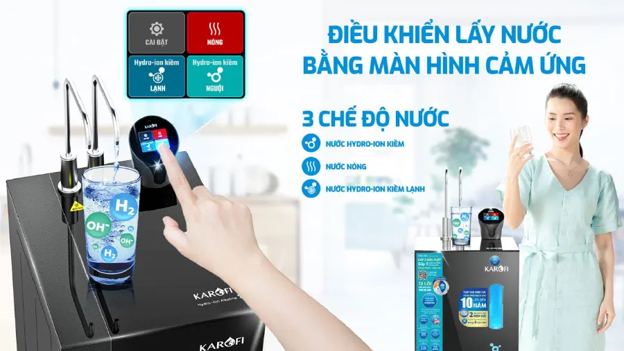 3 chế độ nước siêu tiện lợi máy lọc nước nóng lạnh Hydro-ion kiềm Karofi KAE-S86 - Máy lọc nước nóng lạnh Hydro-ion kiềm Karofi KAE-S86