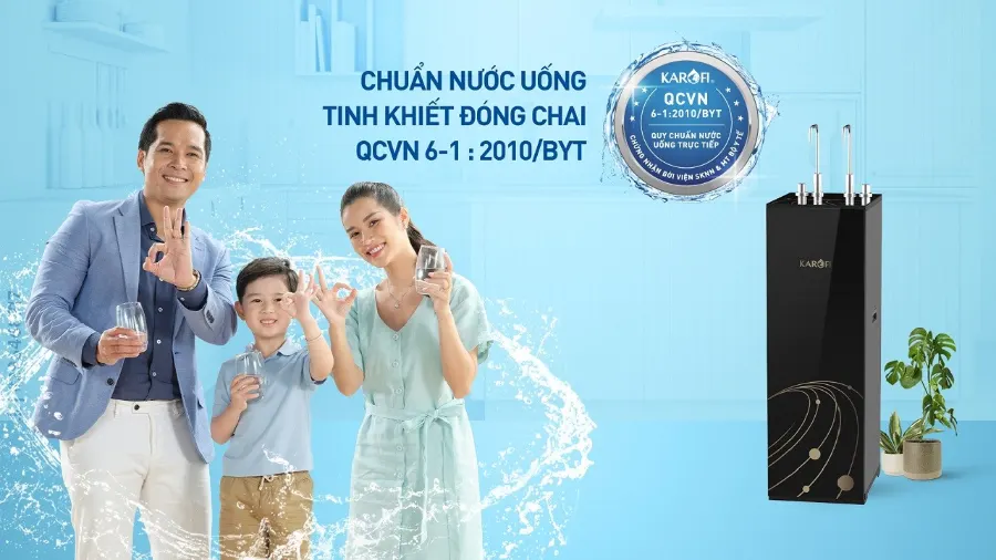 Nước sau lọc đạt chuẩn tinh khiết đóng chai QCVN 6:1-2010/BYT - Máy lọc nước nóng nguội Karofi KAH-D15