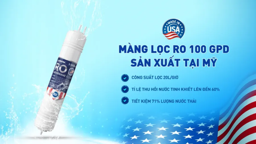 Màng lọc RO 100 GPD thay nhanh Purifim sản xuất tại Mỹ - Máy lọc nước nóng nguội Karofi KAH-X29